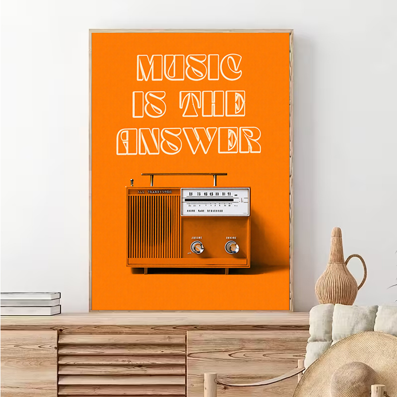 Audio Music In Background - Vintage Radio Wall Art Frameless Canvas
