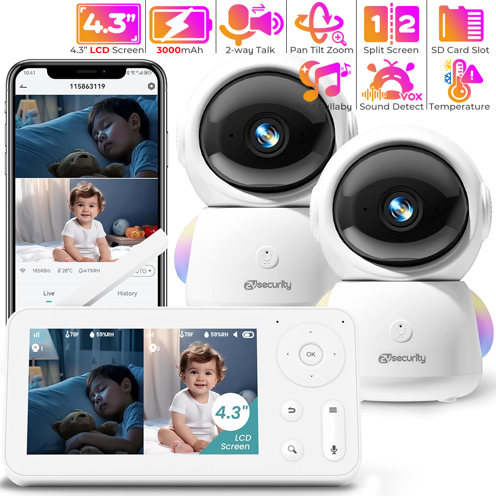 Audio Music For Video - 2K Baby Monitor with 2 Cameras